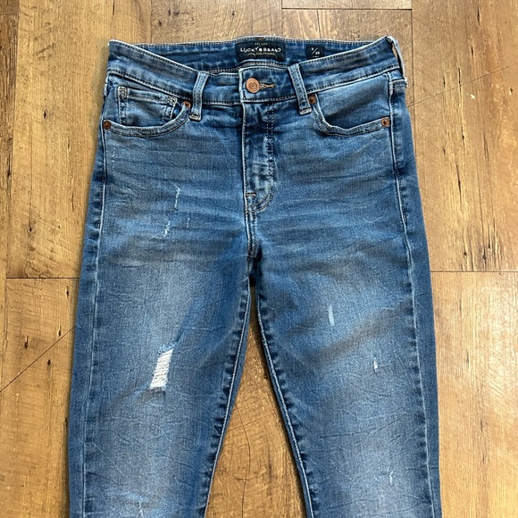 Lucky Brand Ava Skinny Jeans Mid Rise Distressed Raw Hem Medium Wash Size 2/26 - Picture 4 of 14